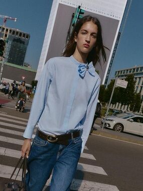 ZARA POPLIN BLOUSE WITH BOW